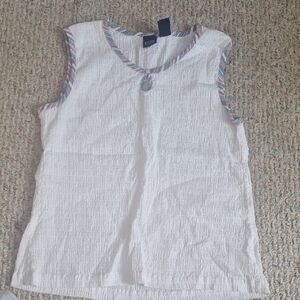 Basic Editions White Top with Striped Trim